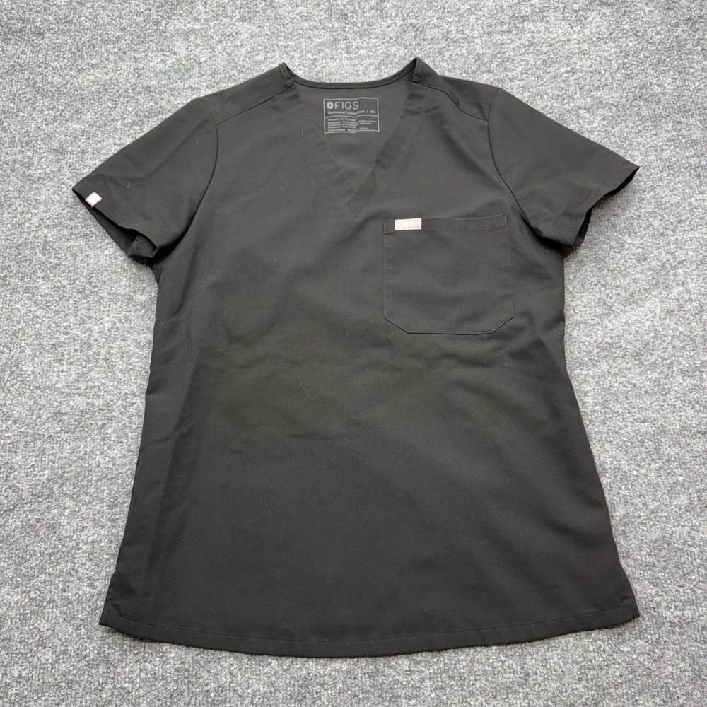 FIGS Black V-Neck Scrub Top Womens XS Technical Collection FW1000 Short Sleeve